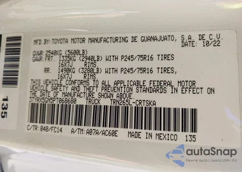 2023 Toyota Tacoma Sr5 z USA, uszkodzony, nr VIN 3TYRX5GN5PT068680